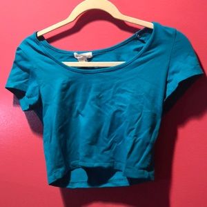 Blue crop top.